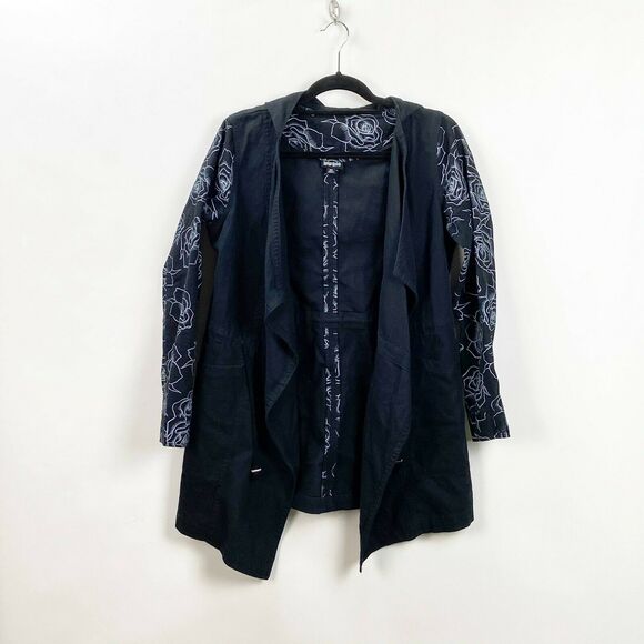 2/$30 Lularoe XS Womens Supply Denim Black White Floral Open Front Jacket - Picture 1 of 8